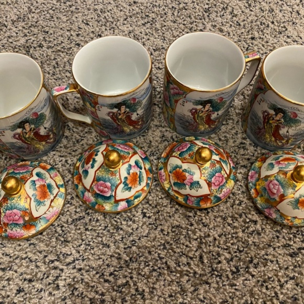Chinese Style 4-Piece Mugs with Lids